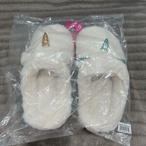SO White Unicorn Slippers with Gold and Blue Accents